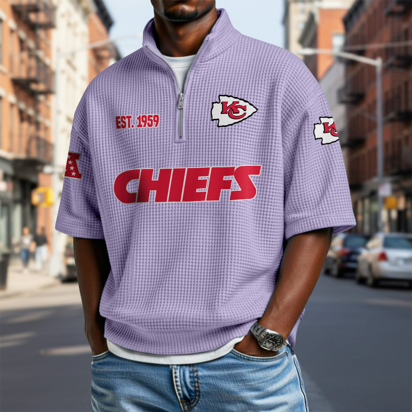 KC x NFL Waffle Short Sleeve Polo Shirt DatND DVT