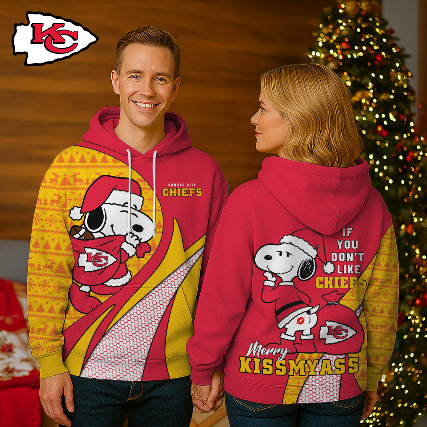 KCC Premium NFL Funny Christmas Snoopy 3D Hoodie DDT NTL