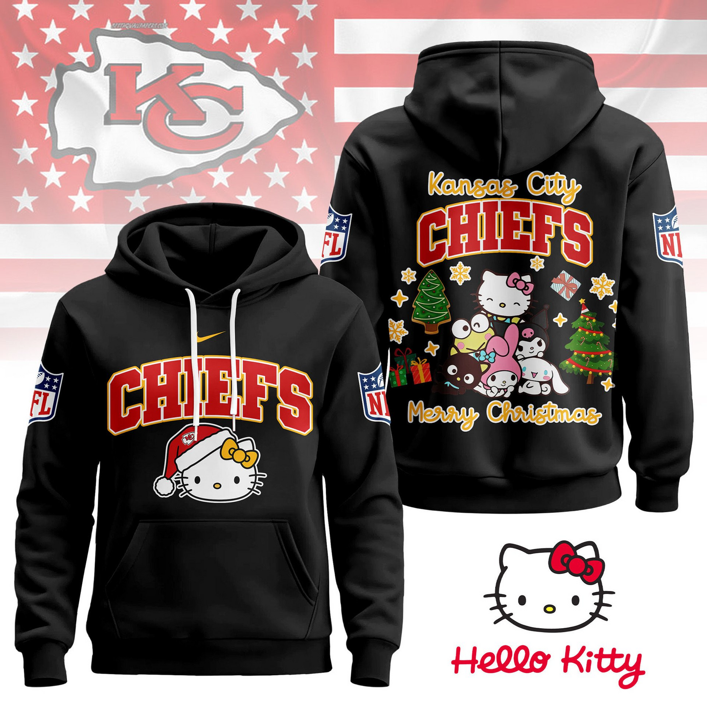 KCC Premium NFL Hello Kitty Christmas 3D Hoodie DDT CTND