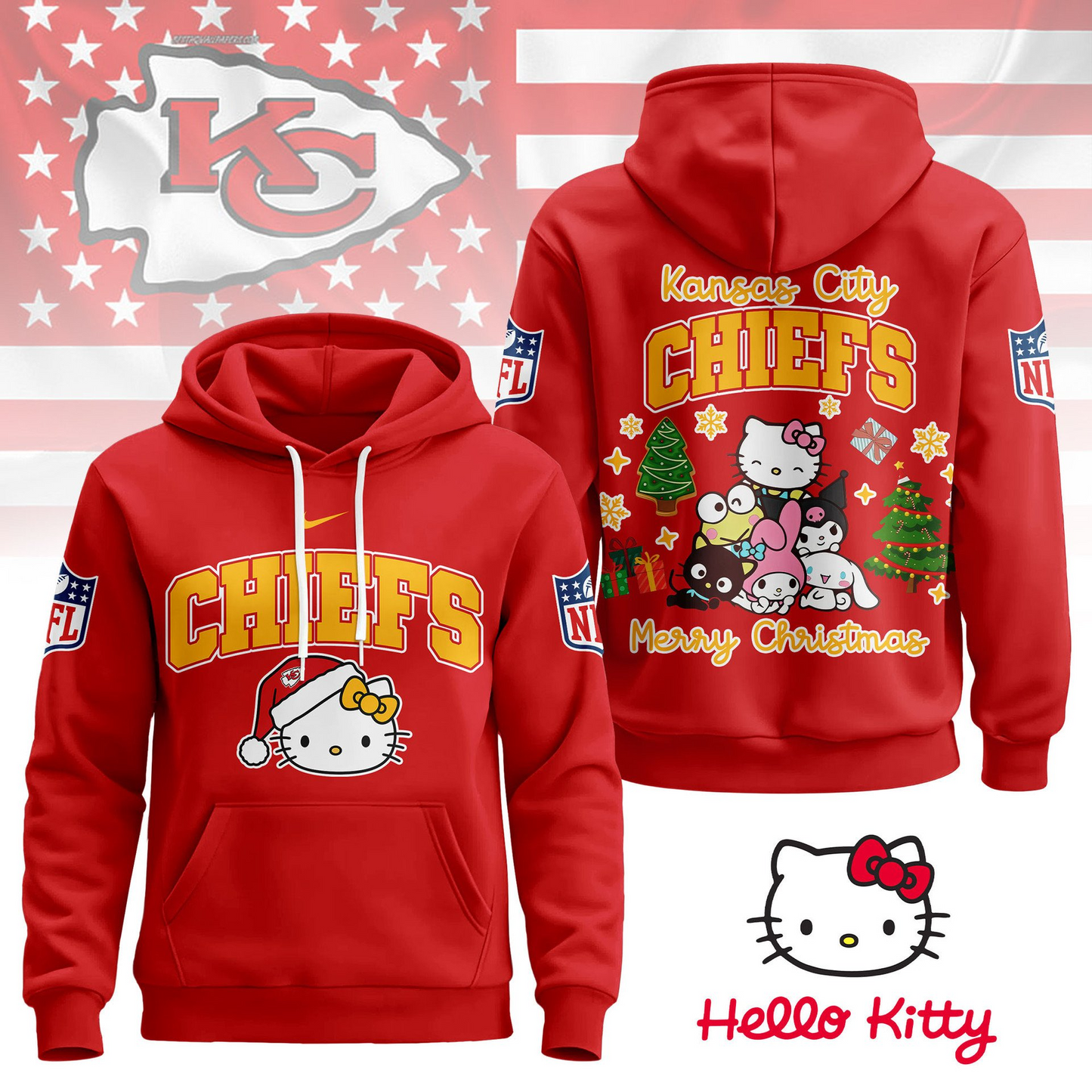KCC Premium NFL Hello Kitty Christmas 3D Hoodie DDT CTND