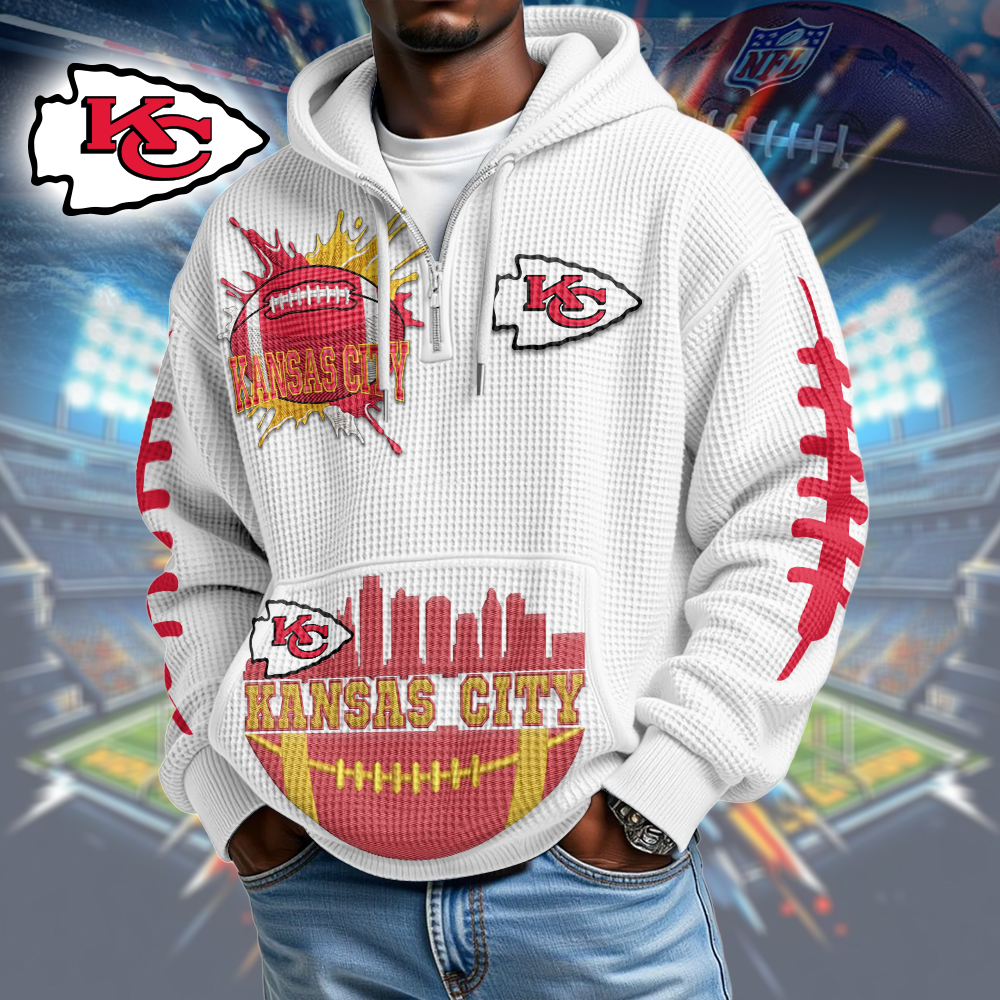 KCC Premium NFL Waffle Zipper Long Sleeve Hooded Sweatshirt DDT CTND