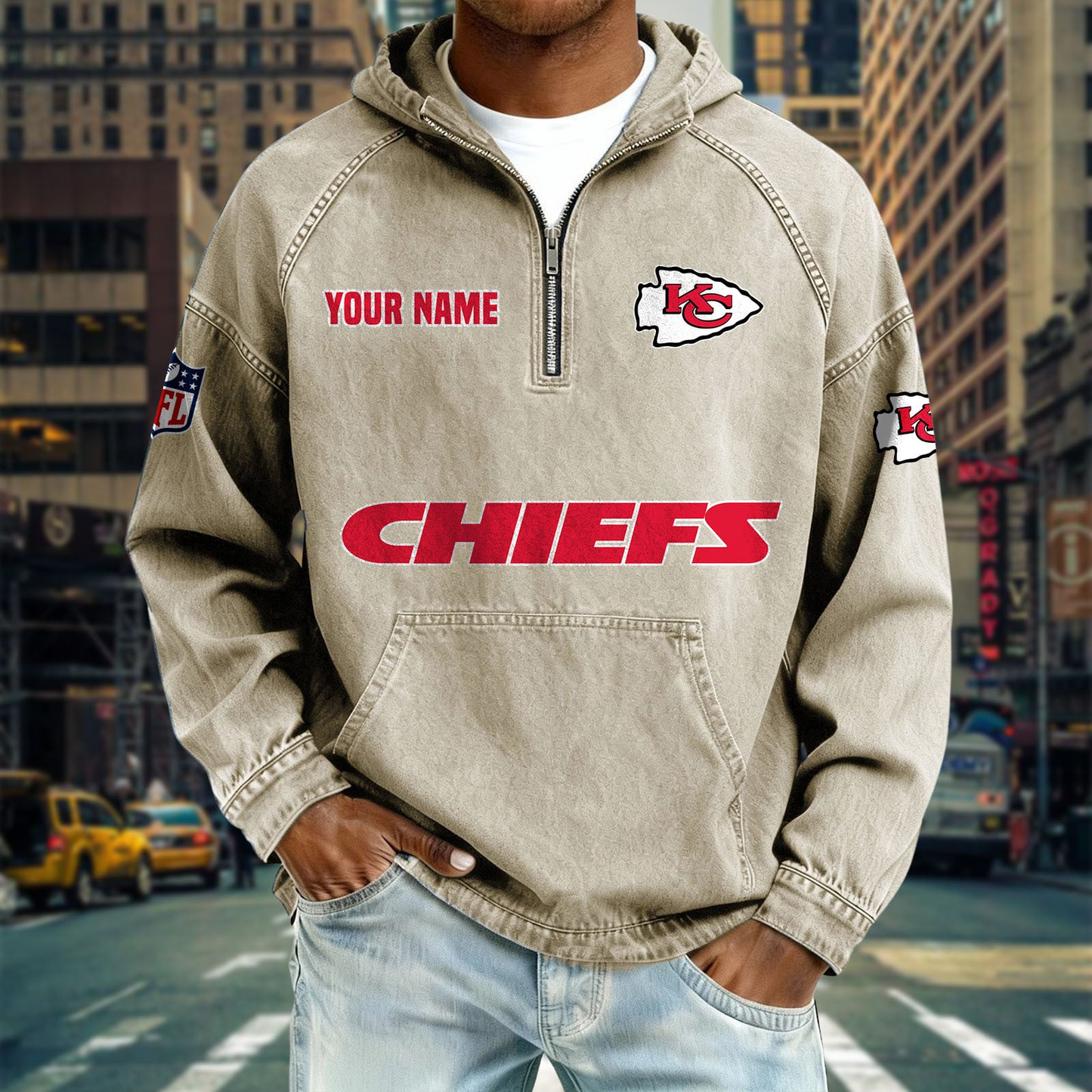 KCC x NFL Denim Long - Sleeved Hooded Sweatshirt DDT NTL
