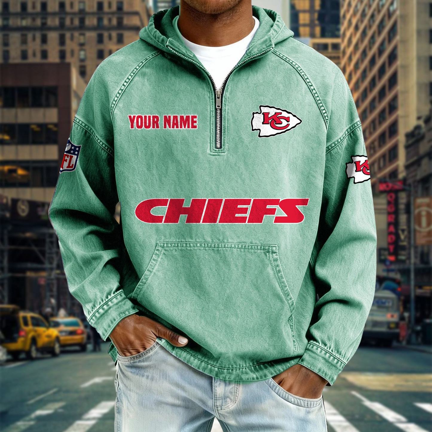 KCC x NFL Denim Long - Sleeved Hooded Sweatshirt DDT NTL