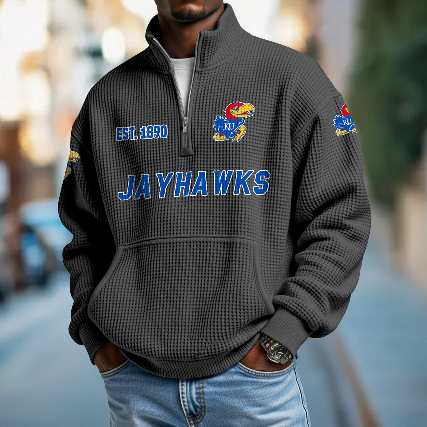 KU x College Football - Waffle Stand Collar Half Zip Sweatshirt DatND DVT