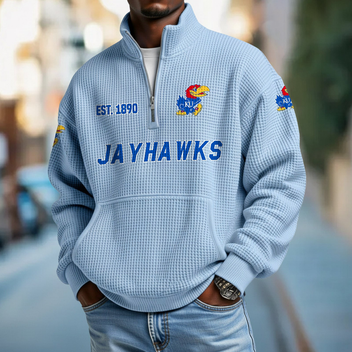KU x College Football - Waffle Stand Collar Half Zip Sweatshirt DatND DVT