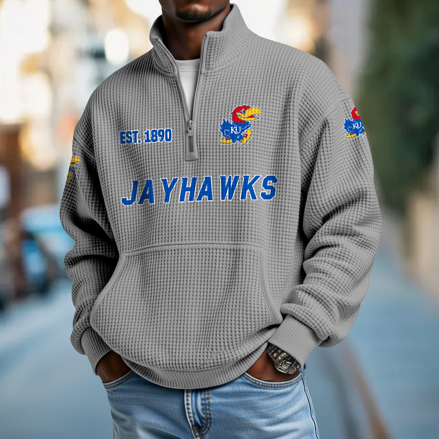 KU x College Football - Waffle Stand Collar Half Zip Sweatshirt DatND DVT