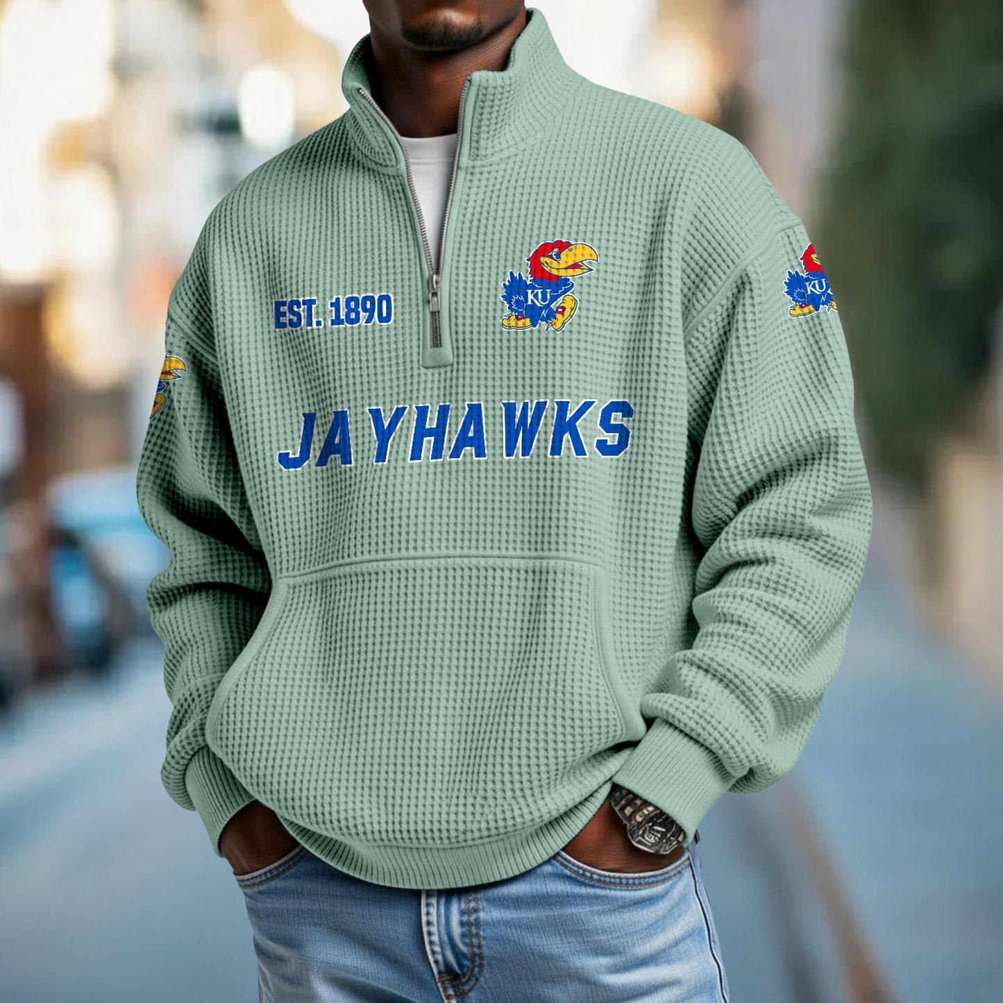 KU x College Football - Waffle Stand Collar Half Zip Sweatshirt DatND DVT