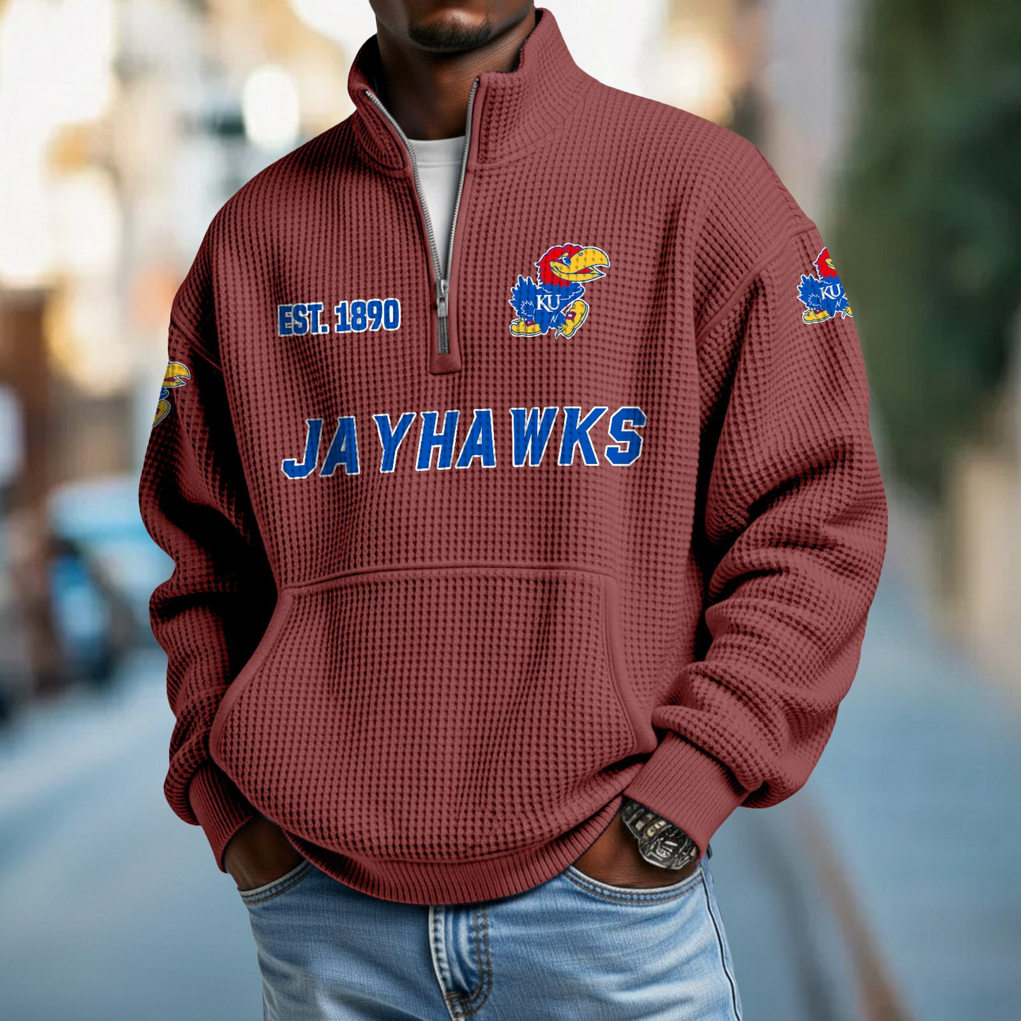 KU x College Football - Waffle Stand Collar Half Zip Sweatshirt DatND DVT