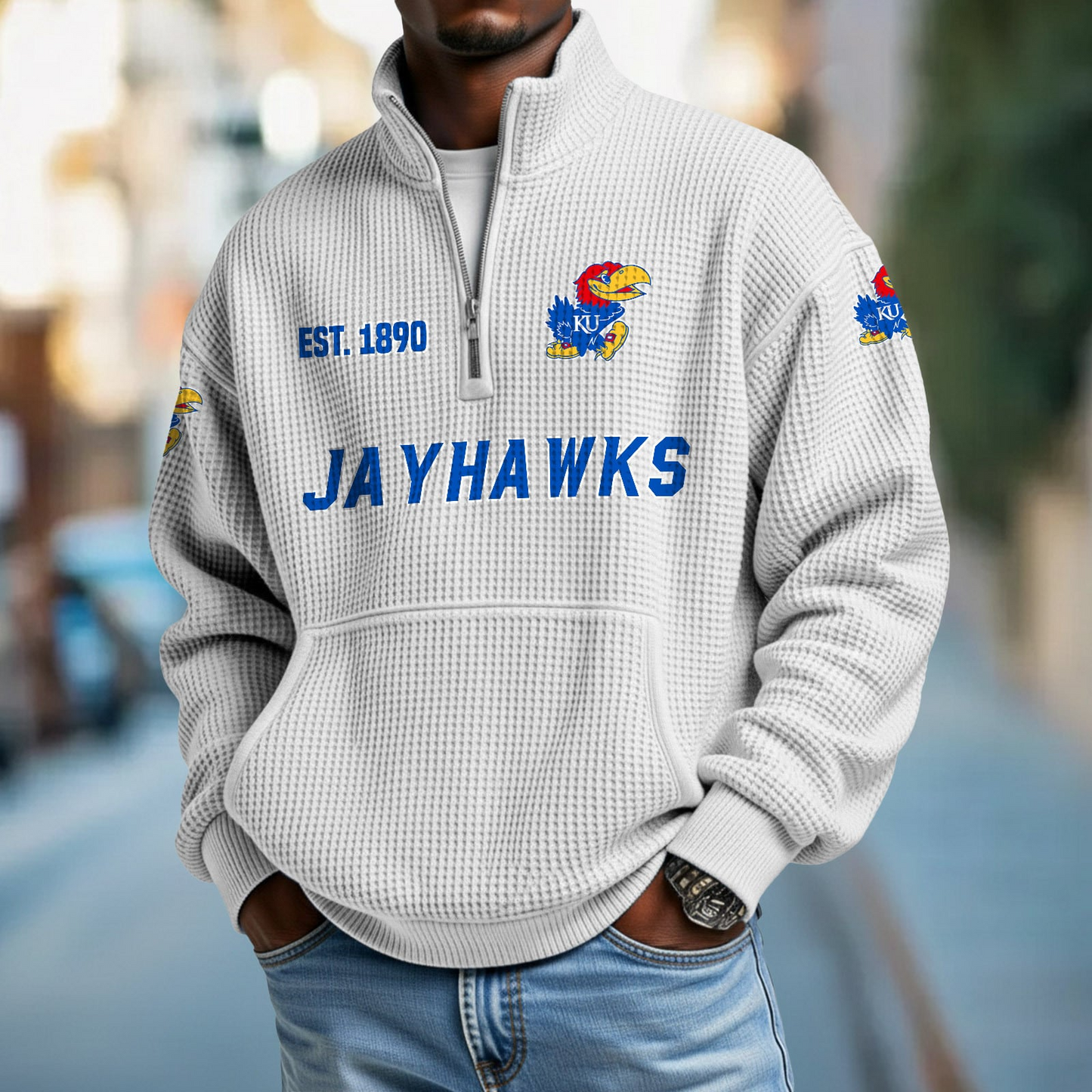 KU x College Football - Waffle Stand Collar Half Zip Sweatshirt DatND DVT