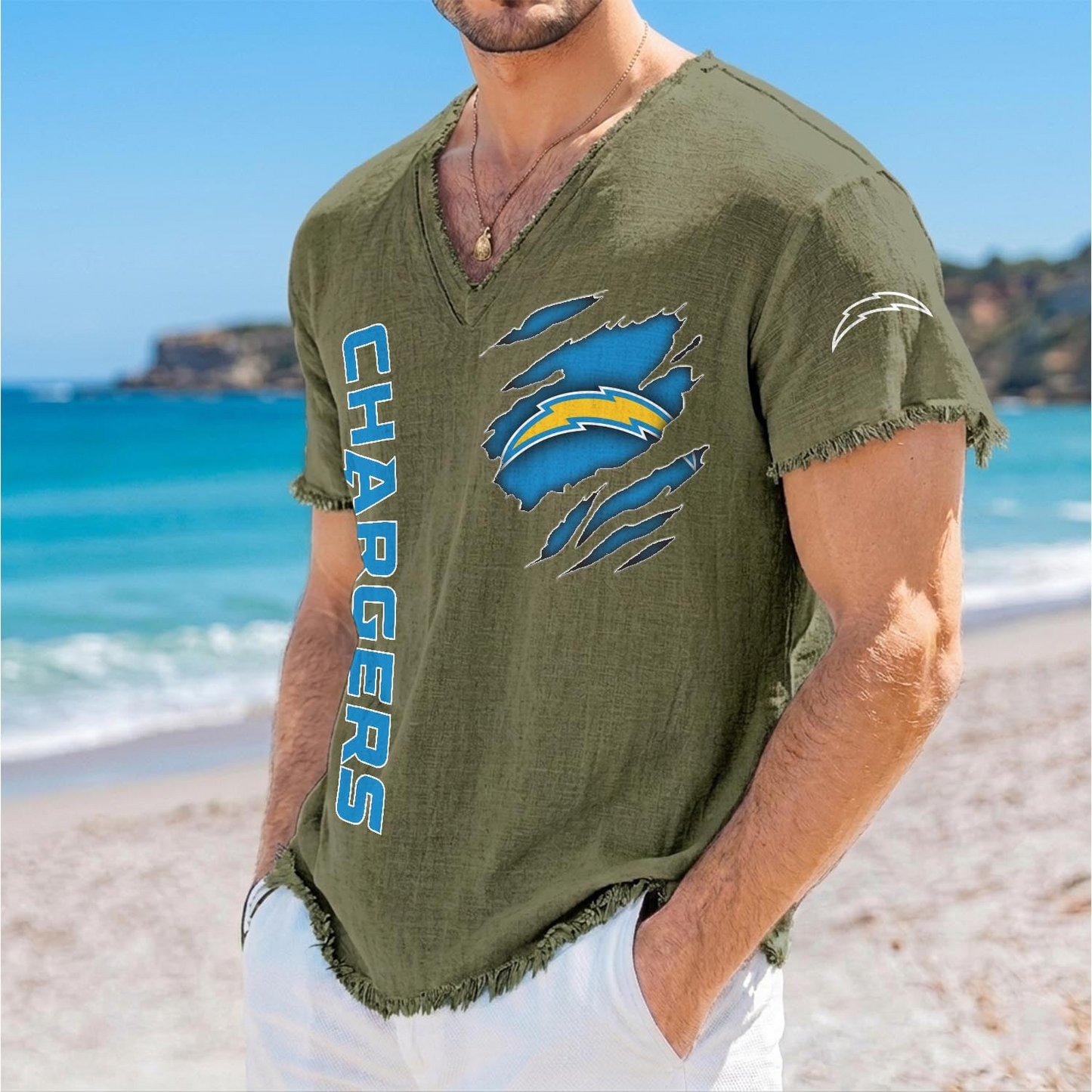 LAC x NFL V-Neck Linen Beach Shirt 1905 DatND DVT