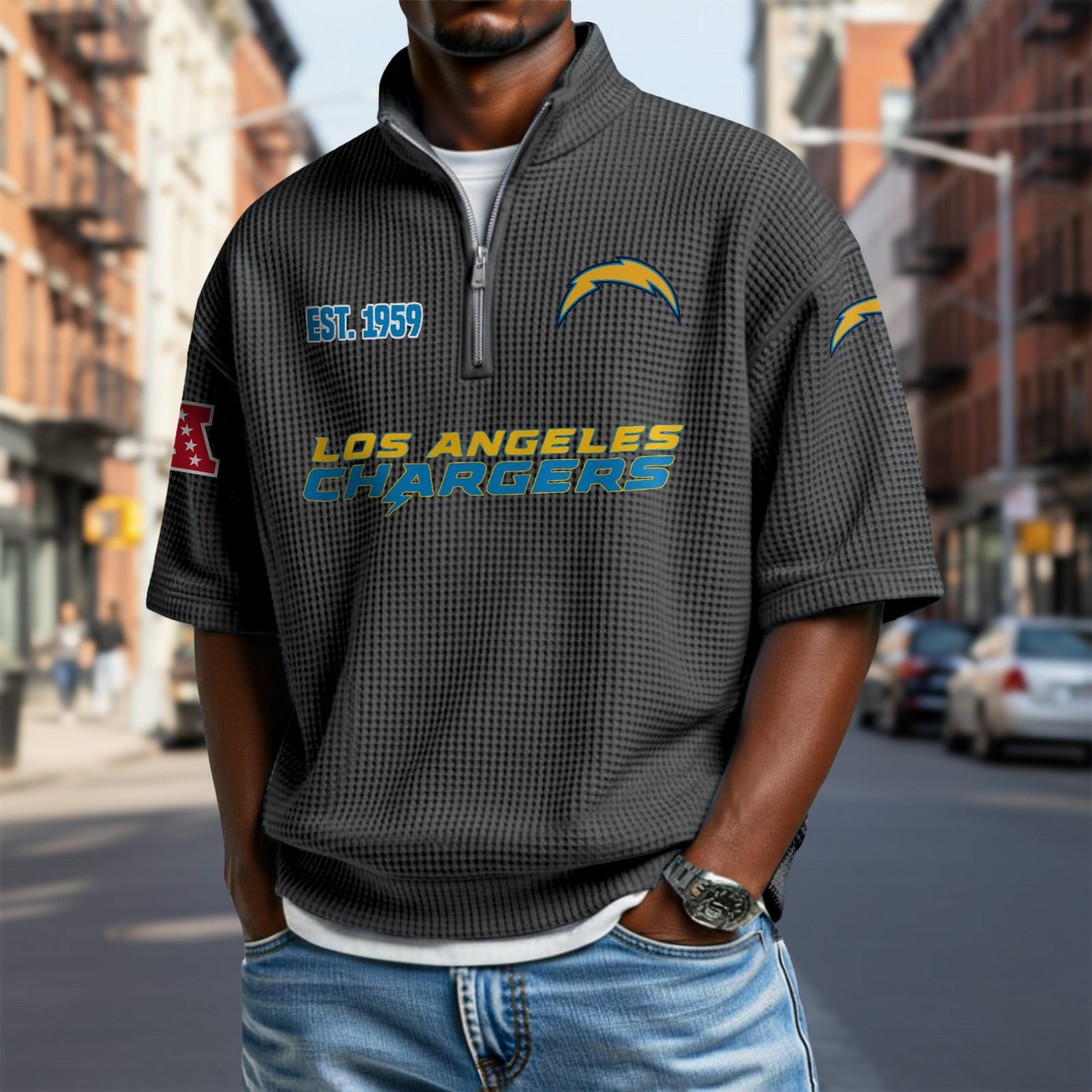 LAC x NFL Waffle Short Sleeve Polo Shirt DatND DVT