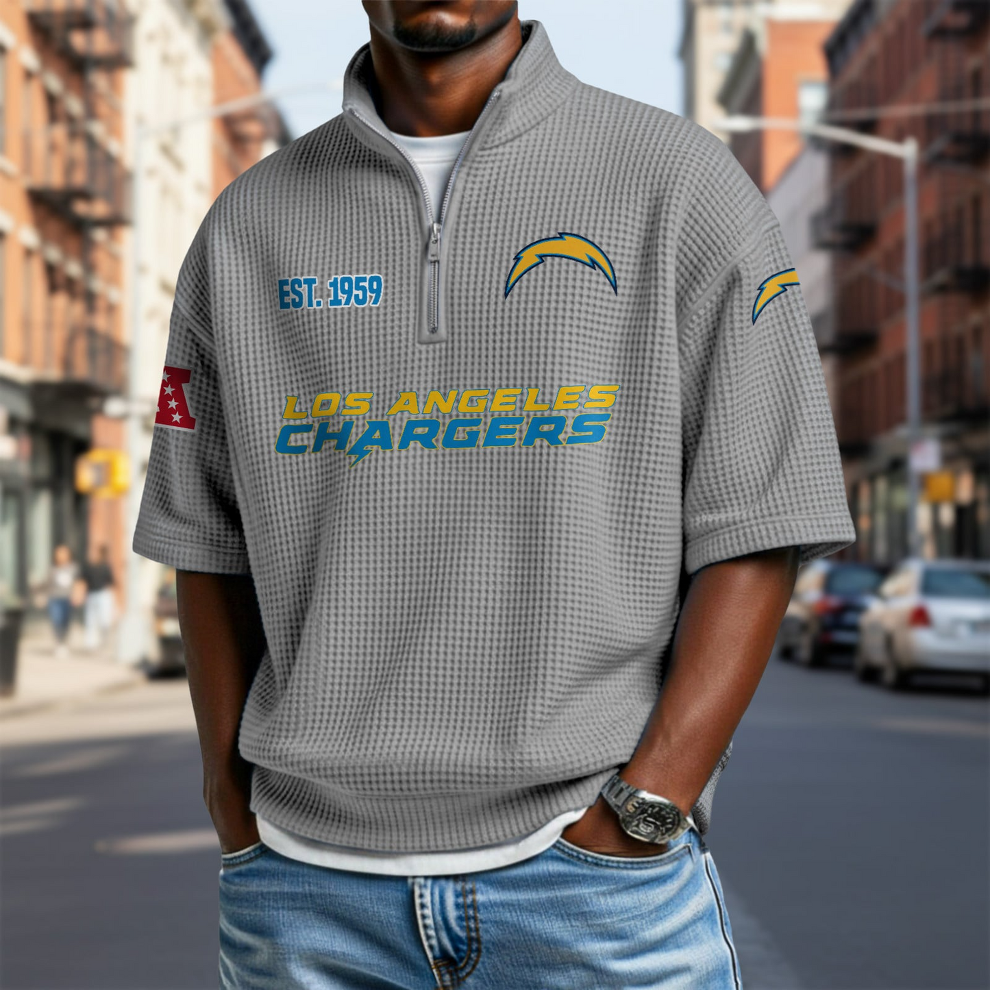 LAC x NFL Waffle Short Sleeve Polo Shirt DatND DVT