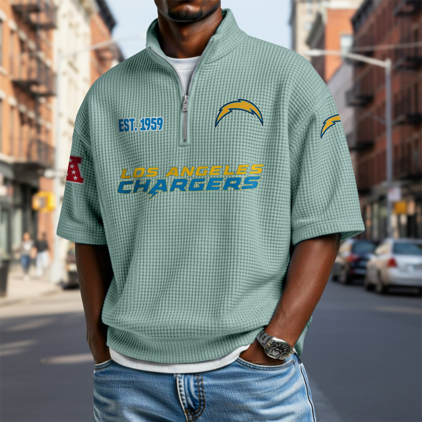 LAC x NFL Waffle Short Sleeve Polo Shirt DatND DVT