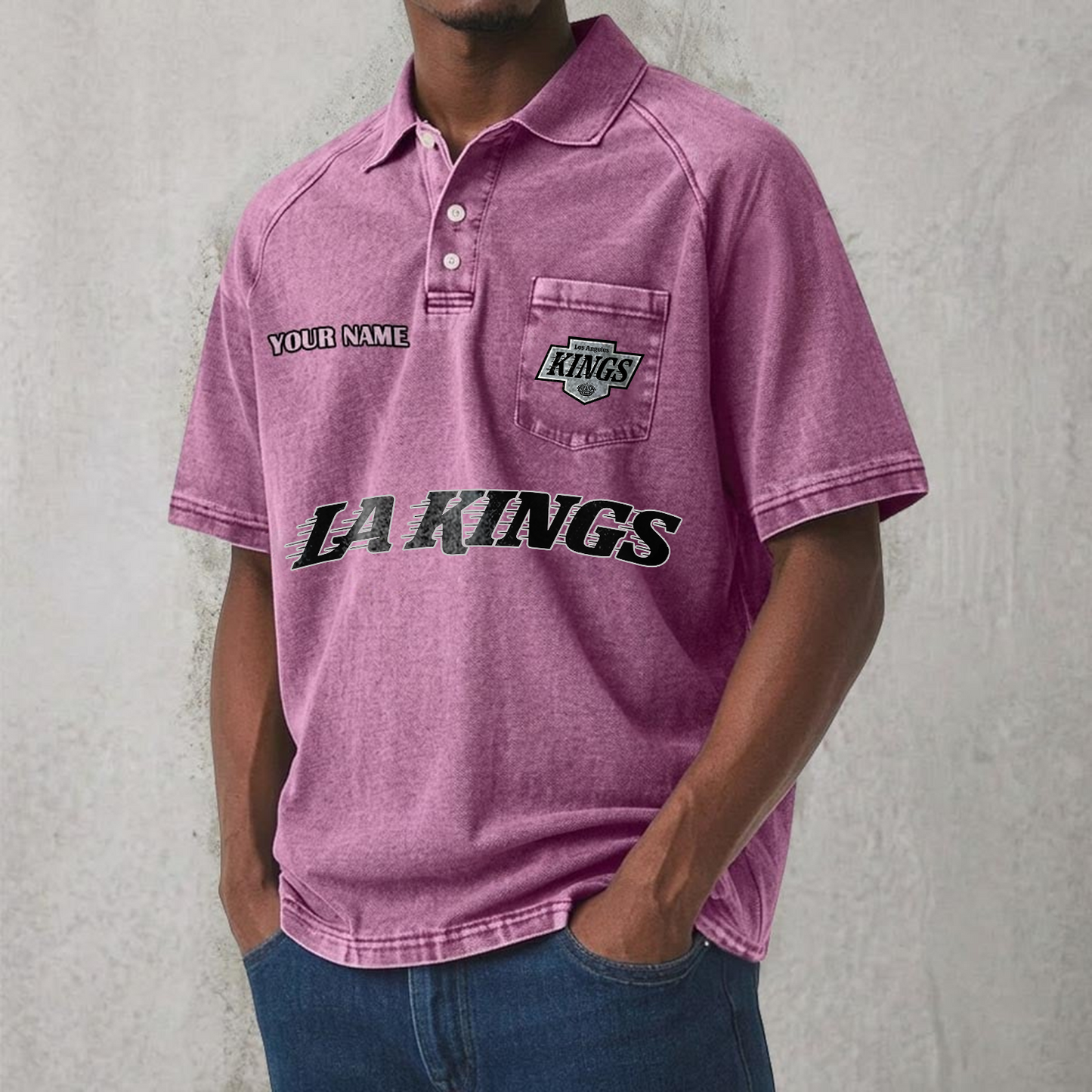 LAK x NHL Men's Distressed Turn-Down Collar Polo DATND TANTD 250526