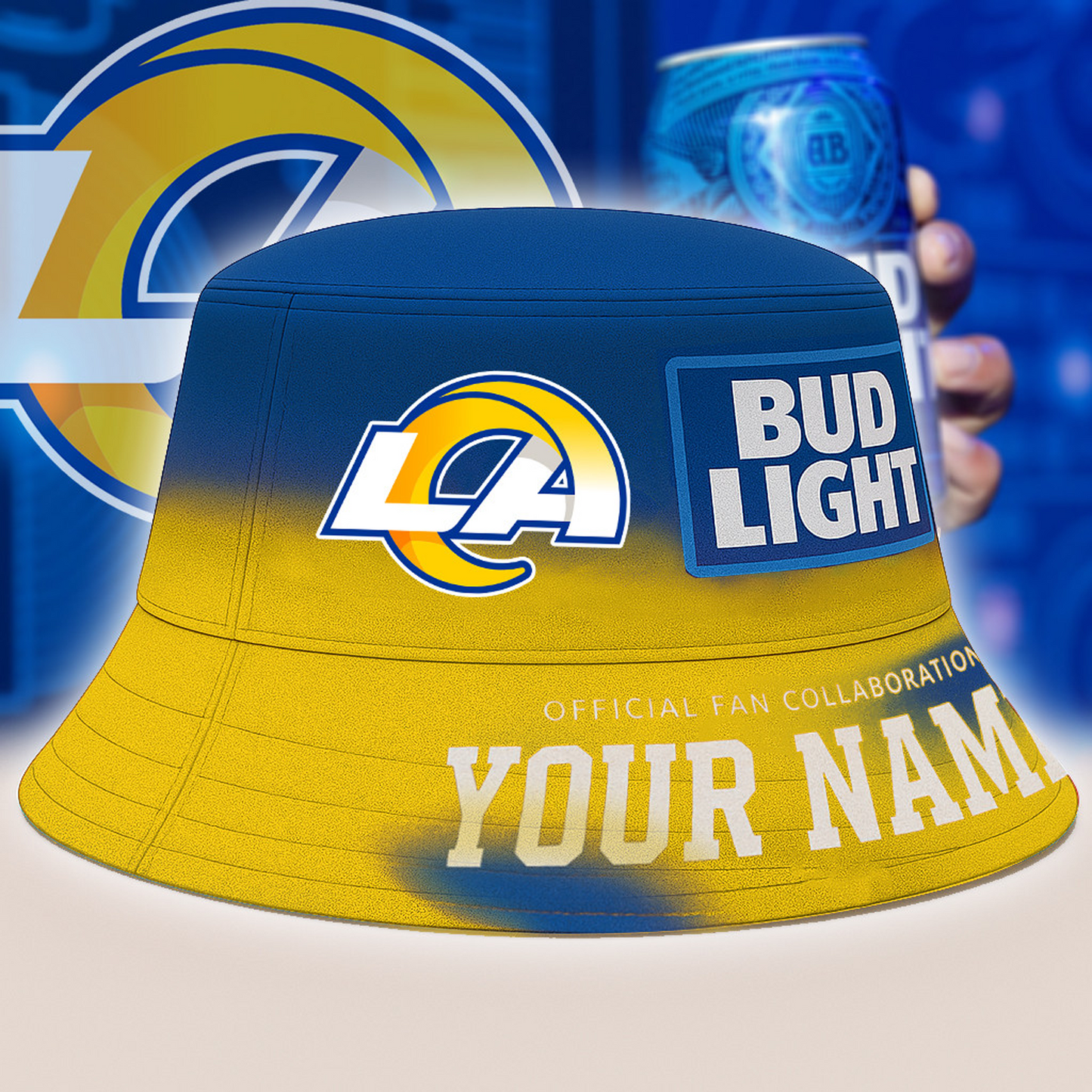 LAR x NFL Bud Light Personalized Bucket Hat DATND TANTD