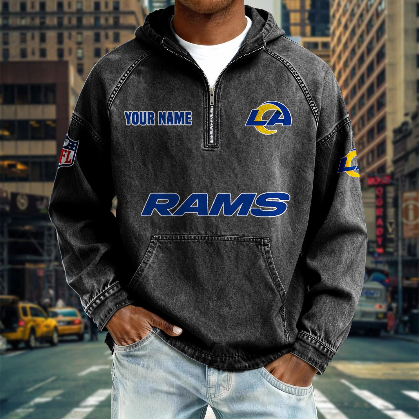 LAR x NFL Denim Long - Sleeved Hooded Sweatshirt DDT NTL