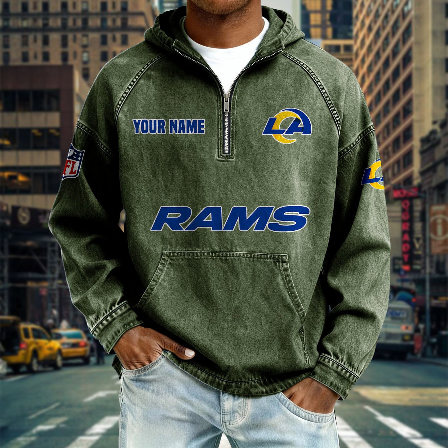 LAR x NFL Denim Long - Sleeved Hooded Sweatshirt DDT NTL