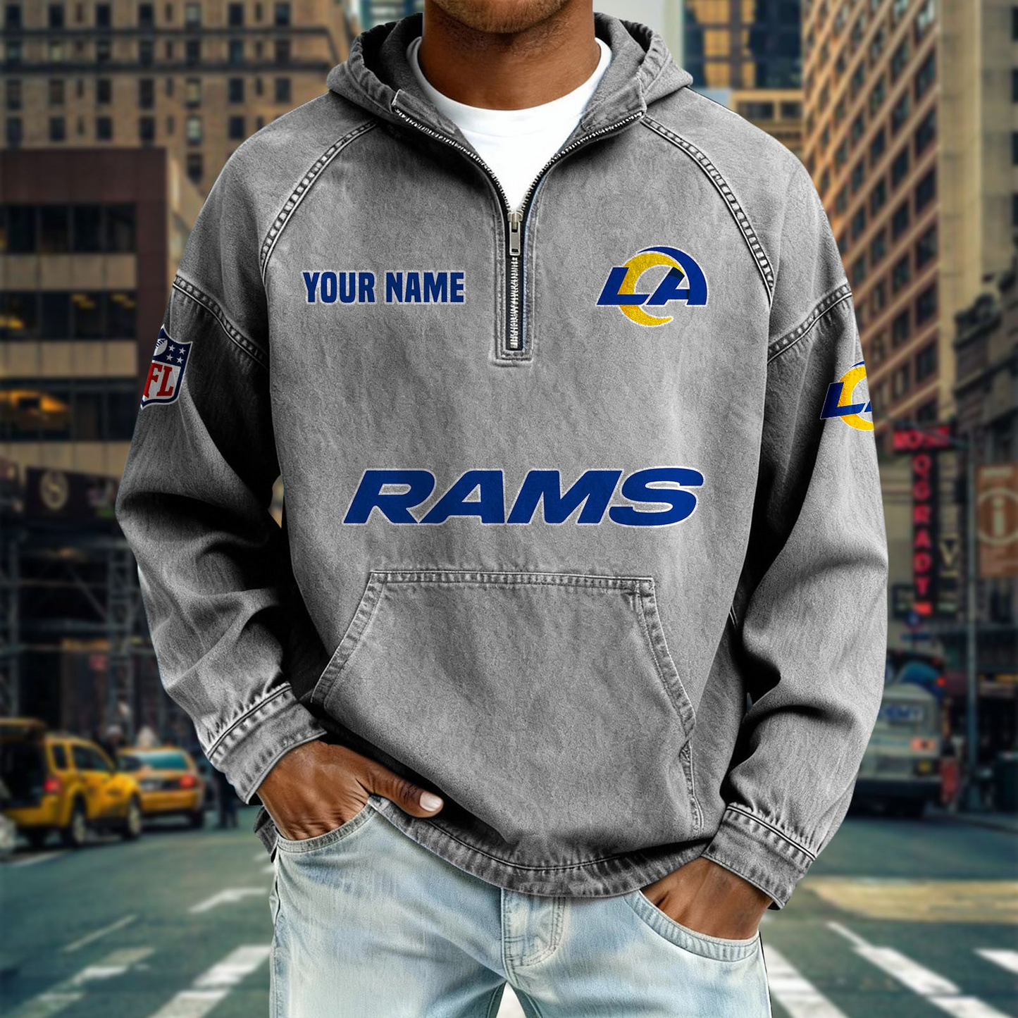 LAR x NFL Denim Long - Sleeved Hooded Sweatshirt DDT NTL