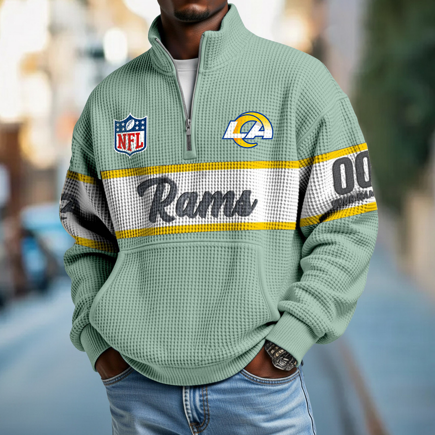 LAR x NFL Quarter-Zip Waffle Pullover DATND TANTD