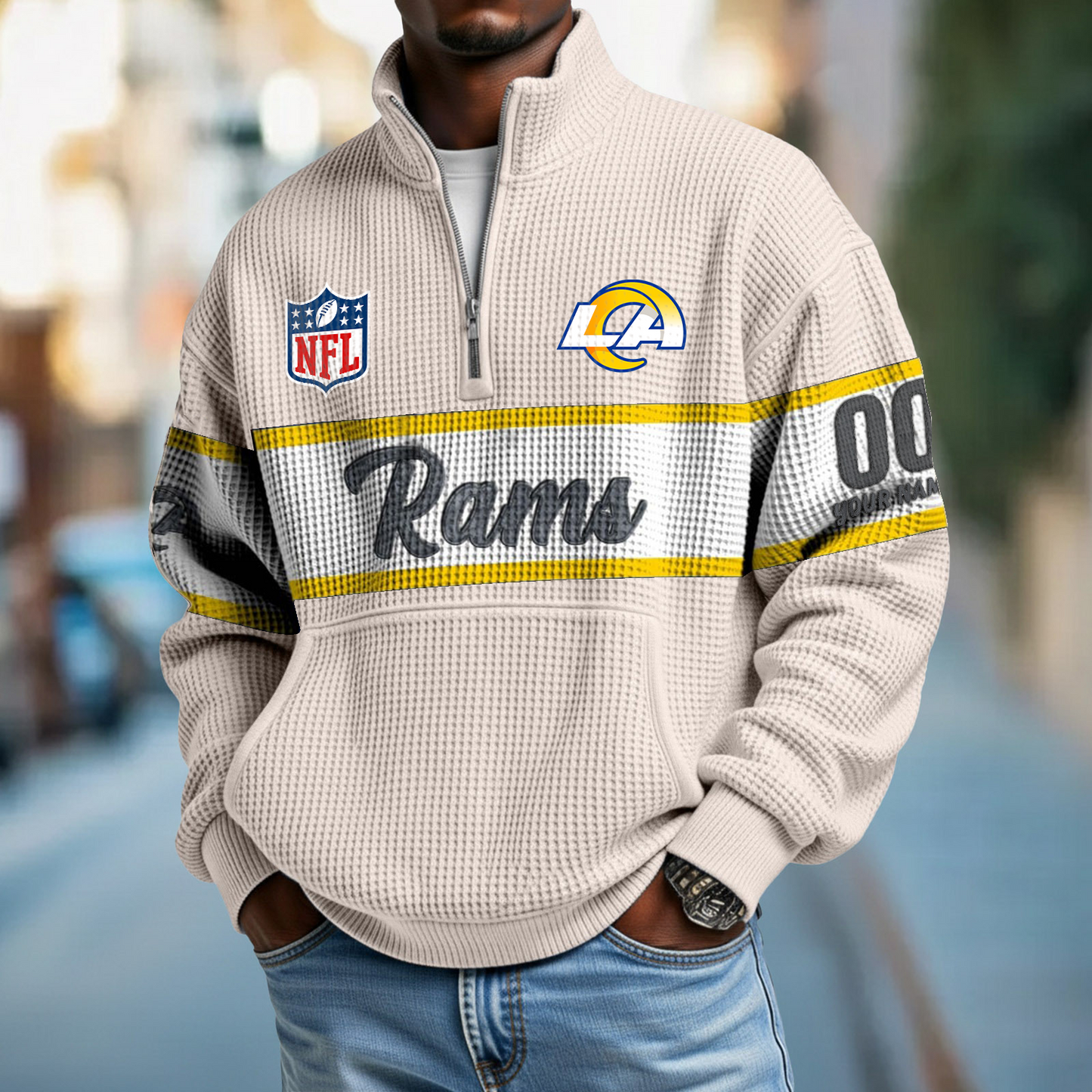 LAR x NFL Quarter-Zip Waffle Pullover DATND TANTD