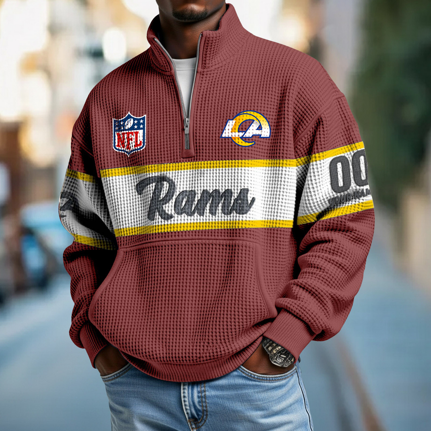 LAR x NFL Quarter-Zip Waffle Pullover DATND TANTD