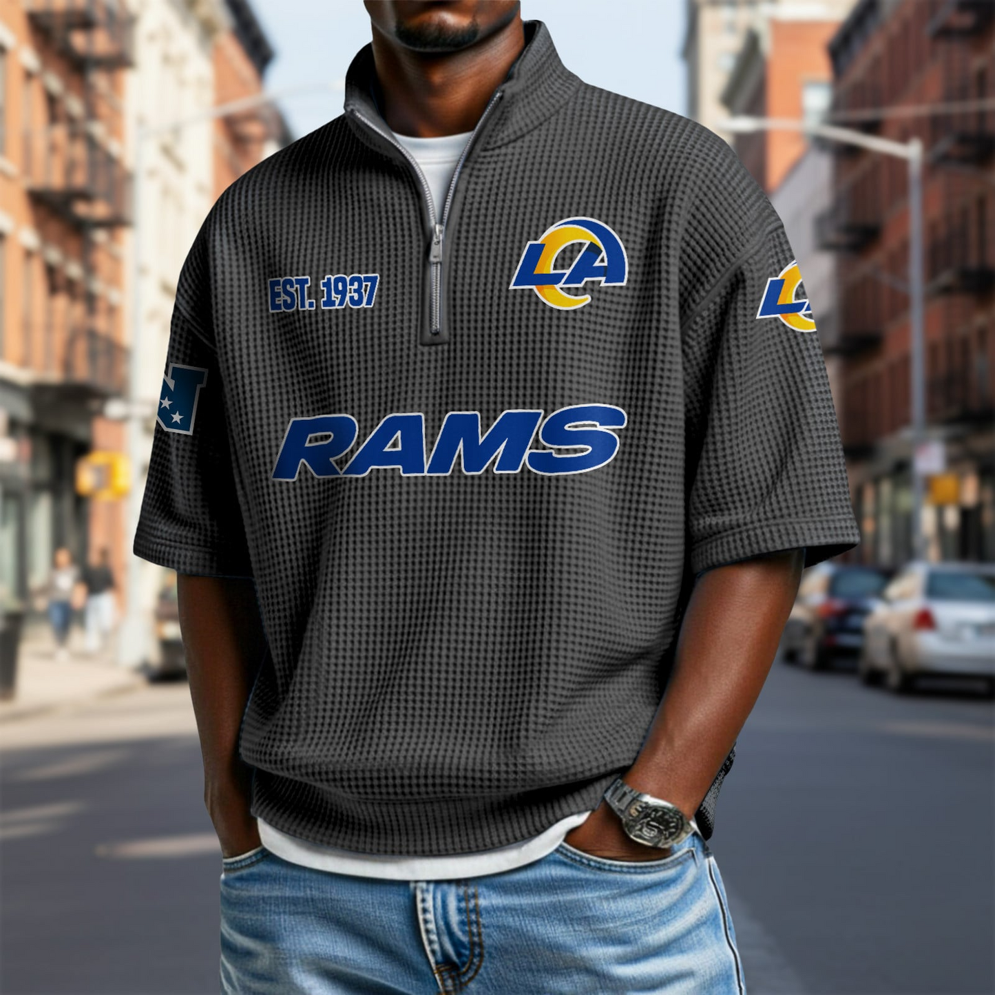 LAR x NFL Waffle Short Sleeve Polo Shirt DatND DVT
