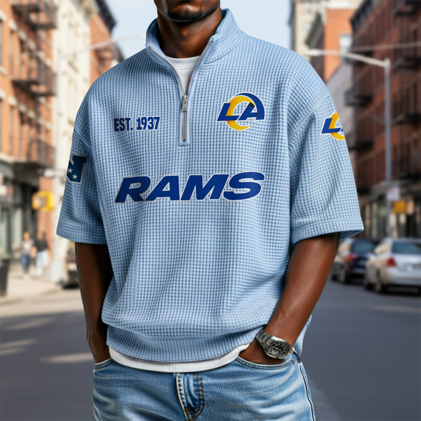 LAR x NFL Waffle Short Sleeve Polo Shirt DatND DVT