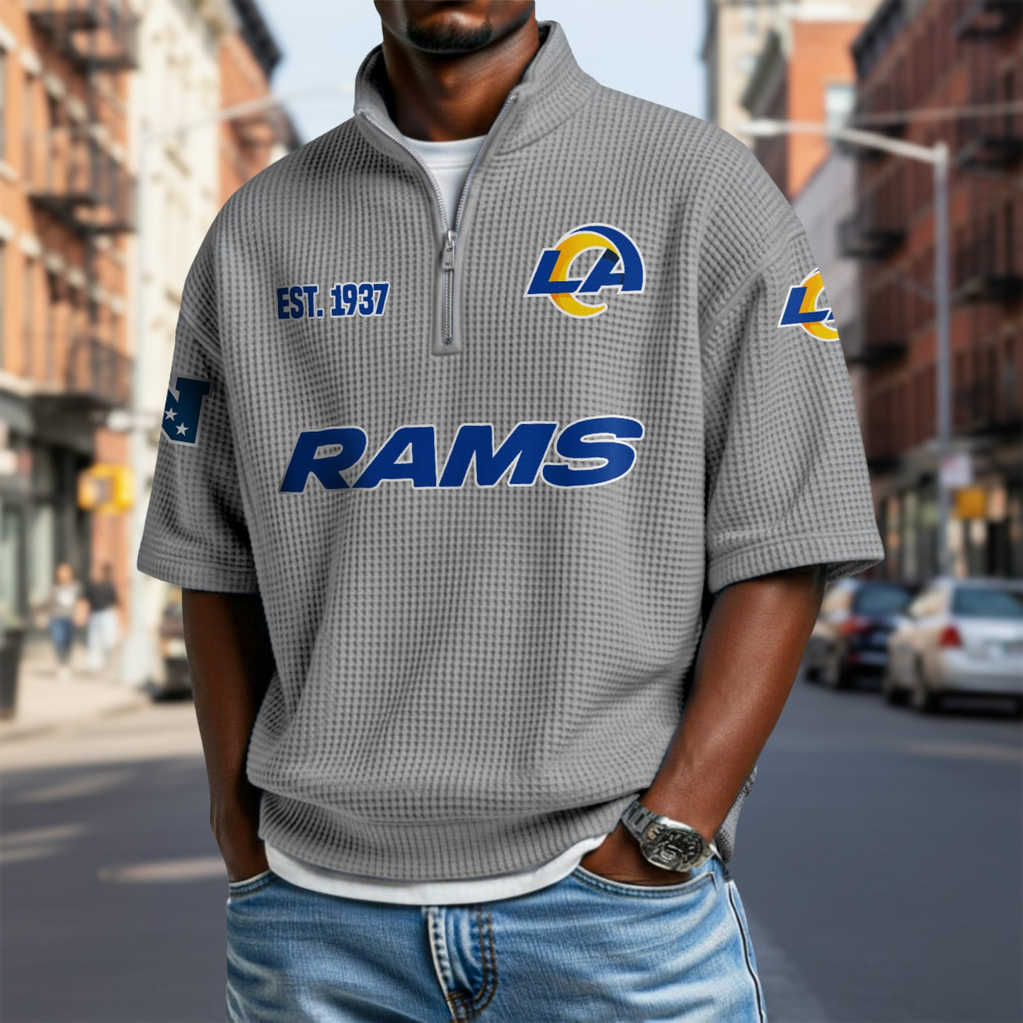 LAR x NFL Waffle Short Sleeve Polo Shirt DatND DVT