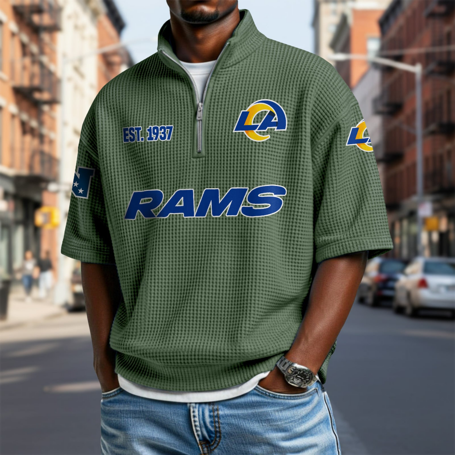 LAR x NFL Waffle Short Sleeve Polo Shirt DatND DVT