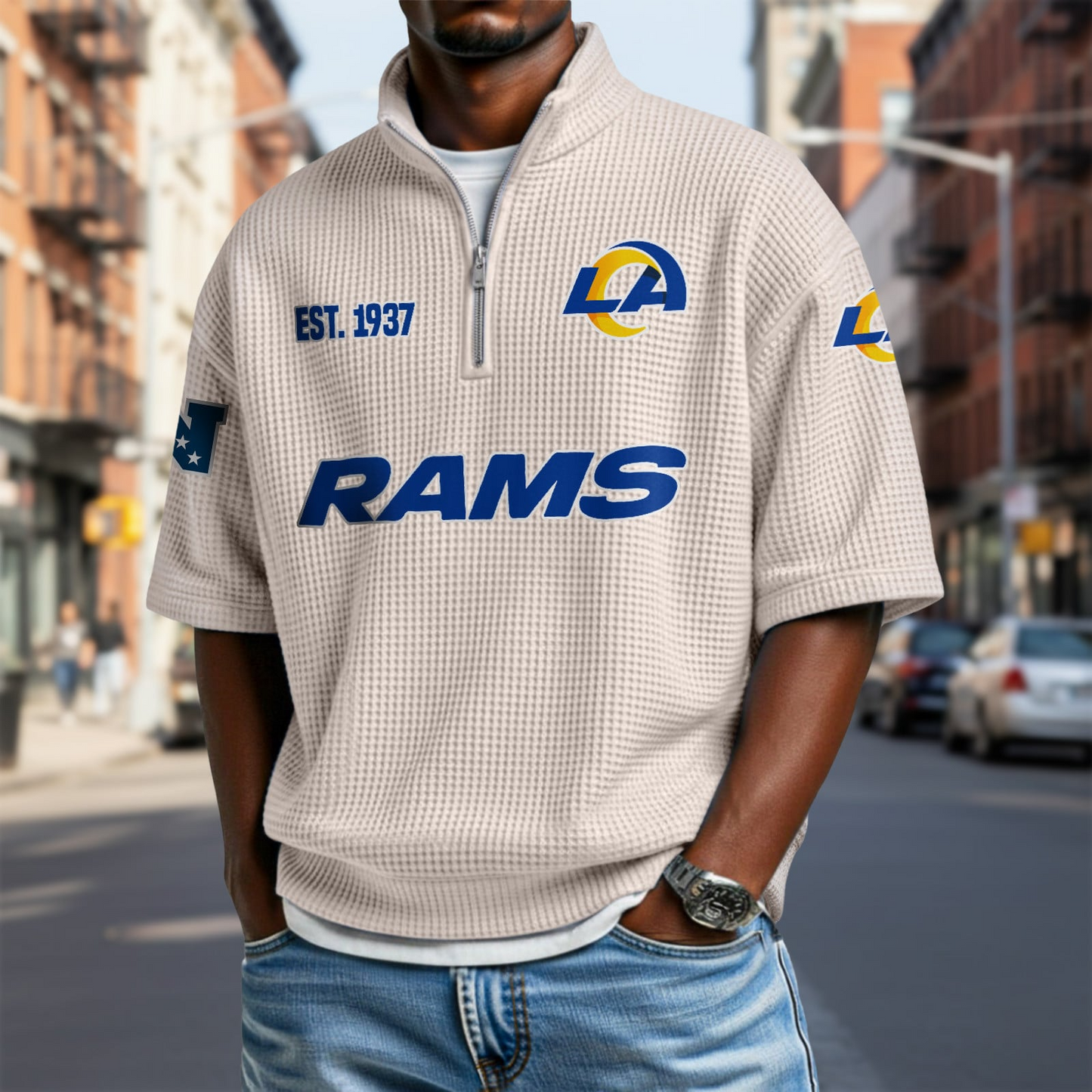 LAR x NFL Waffle Short Sleeve Polo Shirt DatND DVT