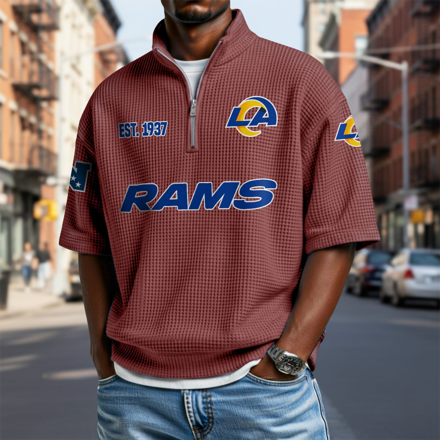 LAR x NFL Waffle Short Sleeve Polo Shirt DatND DVT