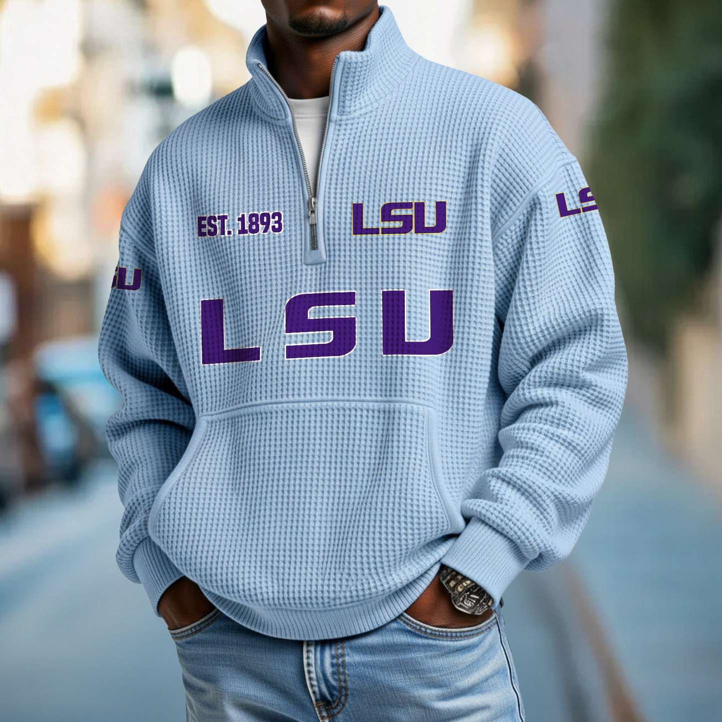 LSU x College Football - Waffle Stand Collar Half Zip Sweatshirt DatND DVT