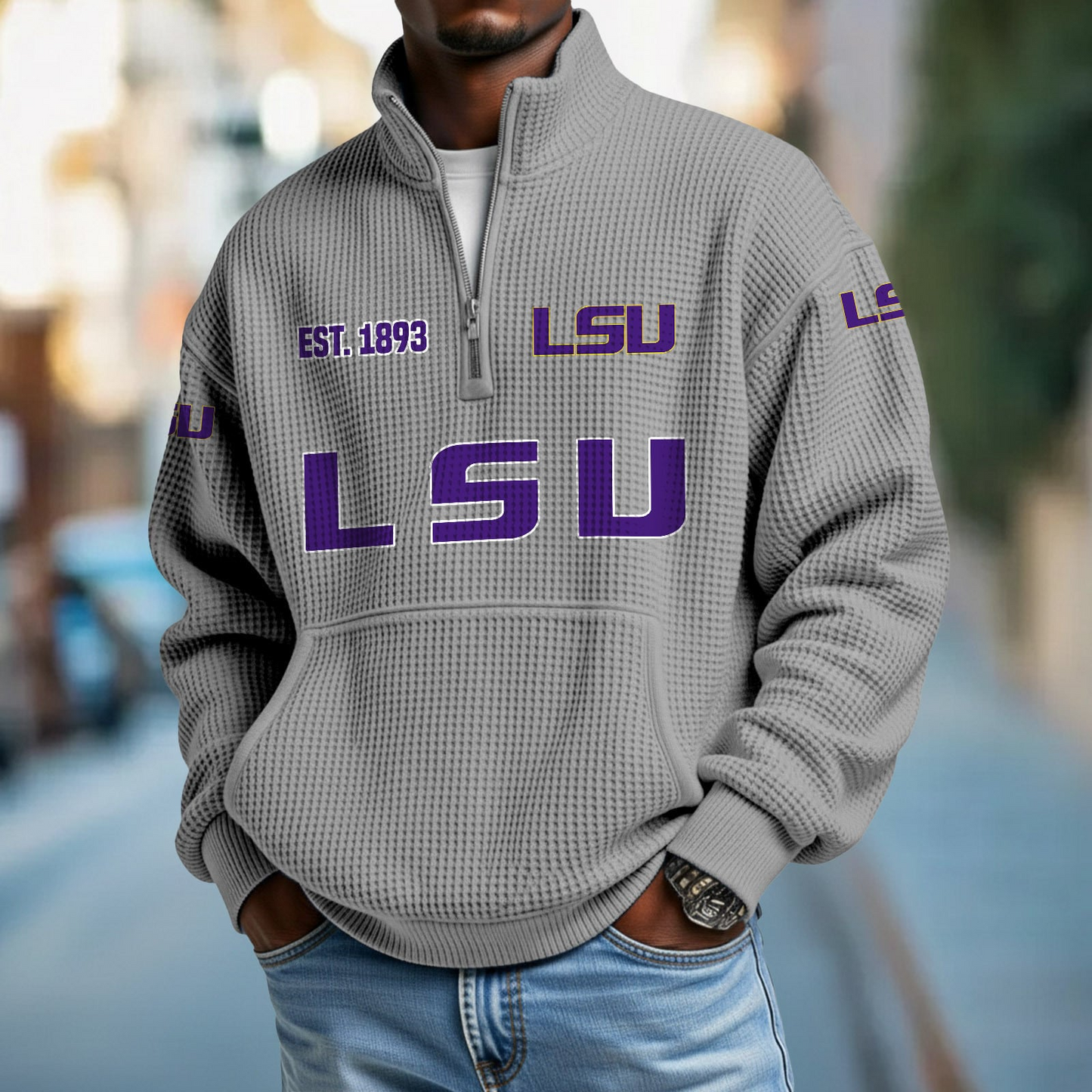 LSU x College Football - Waffle Stand Collar Half Zip Sweatshirt DatND DVT