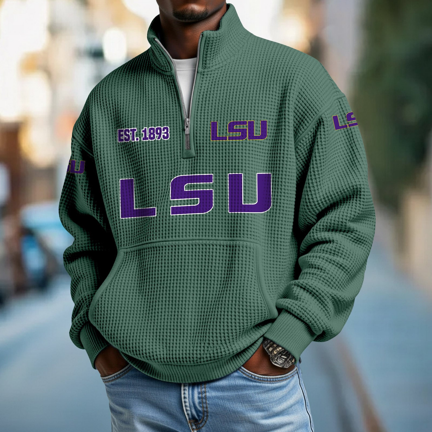 LSU x College Football - Waffle Stand Collar Half Zip Sweatshirt DatND DVT