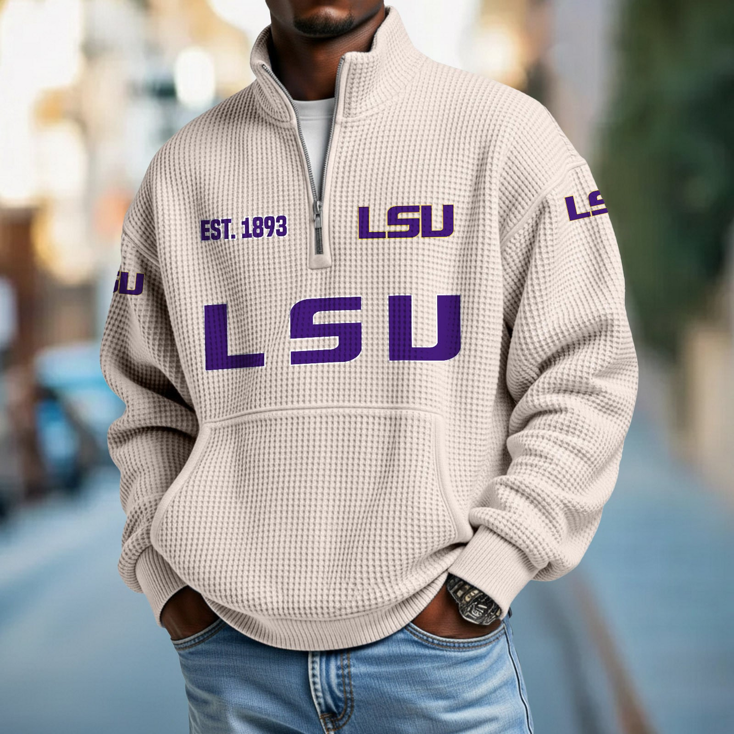 LSU x College Football - Waffle Stand Collar Half Zip Sweatshirt DatND DVT