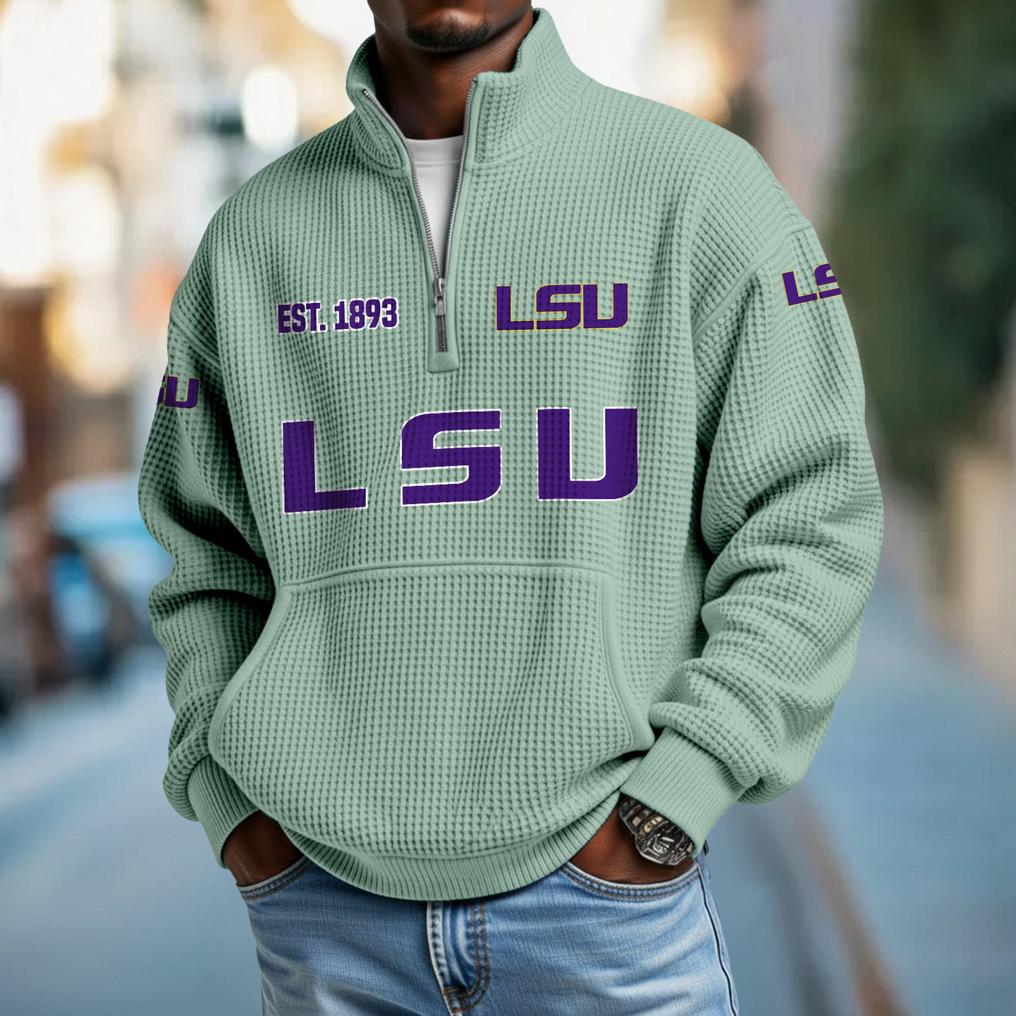 LSU x College Football - Waffle Stand Collar Half Zip Sweatshirt DatND DVT