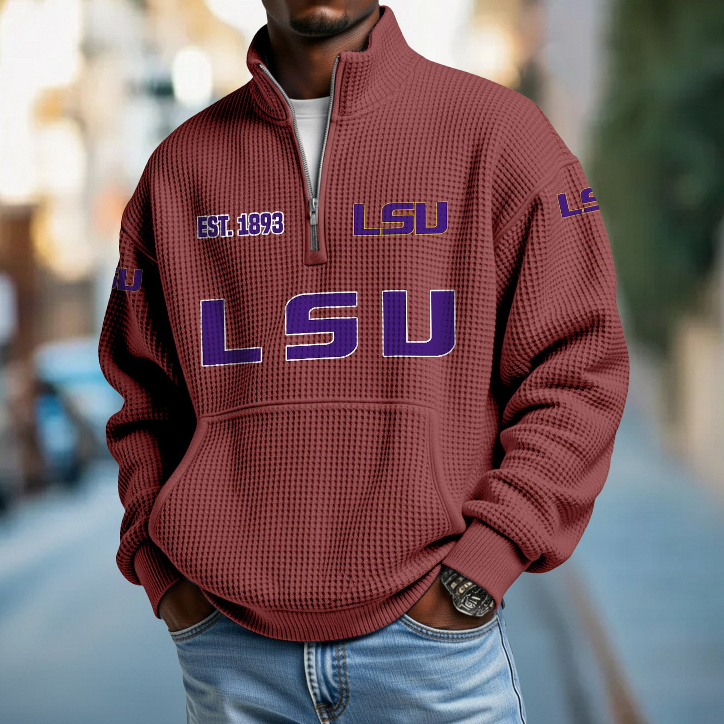 LSU x College Football - Waffle Stand Collar Half Zip Sweatshirt DatND DVT