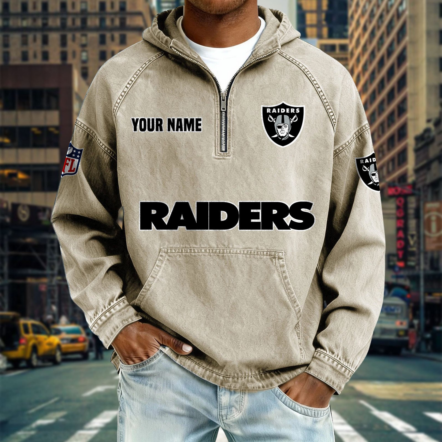 LVR x NFL Denim Long - Sleeved Hooded Sweatshirt DDT NTL
