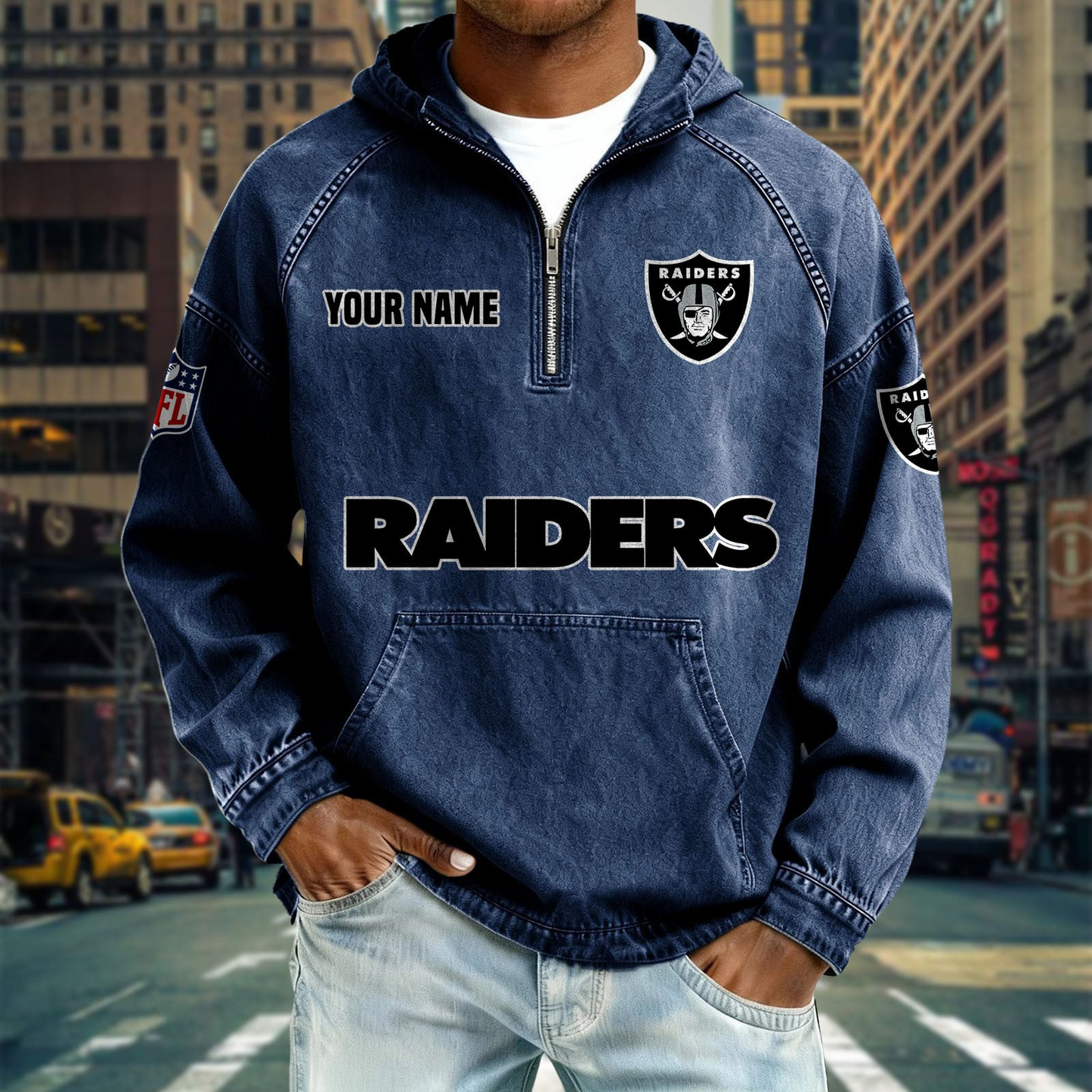 LVR x NFL Denim Long - Sleeved Hooded Sweatshirt DDT NTL
