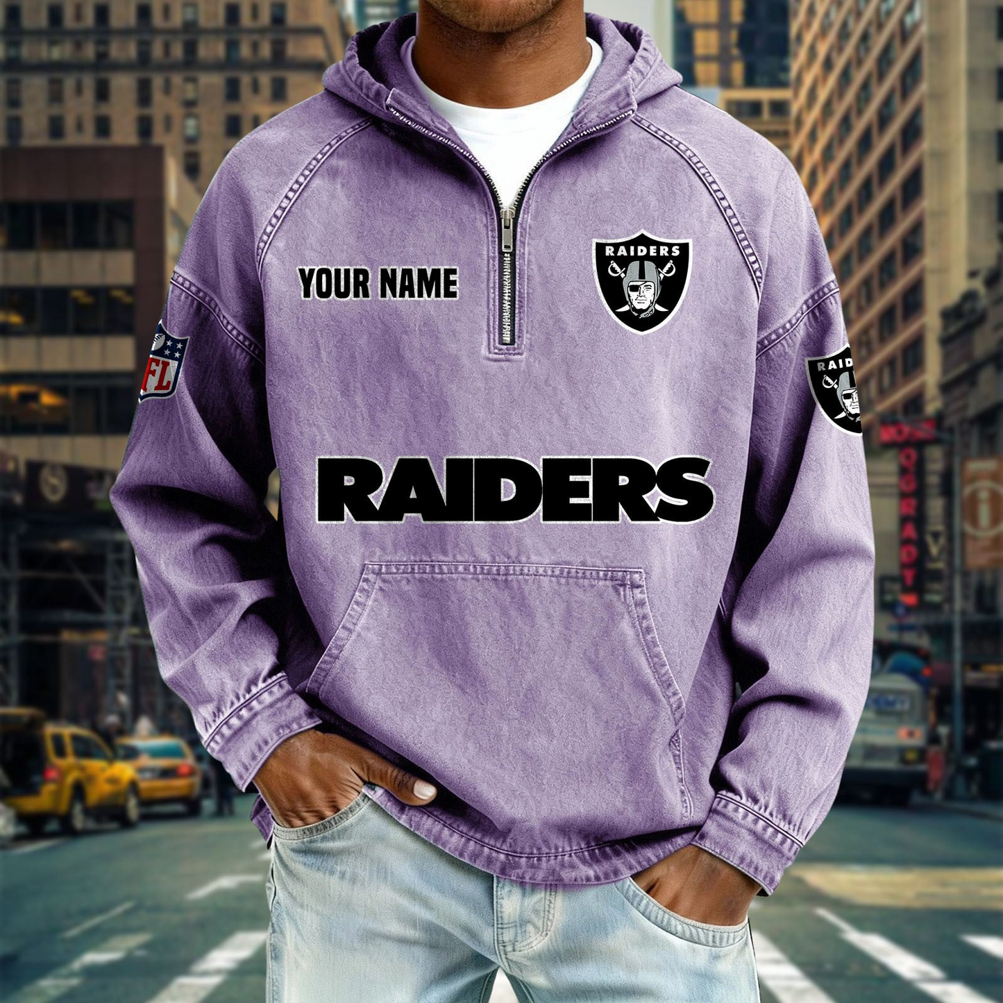 LVR x NFL Denim Long - Sleeved Hooded Sweatshirt DDT NTL