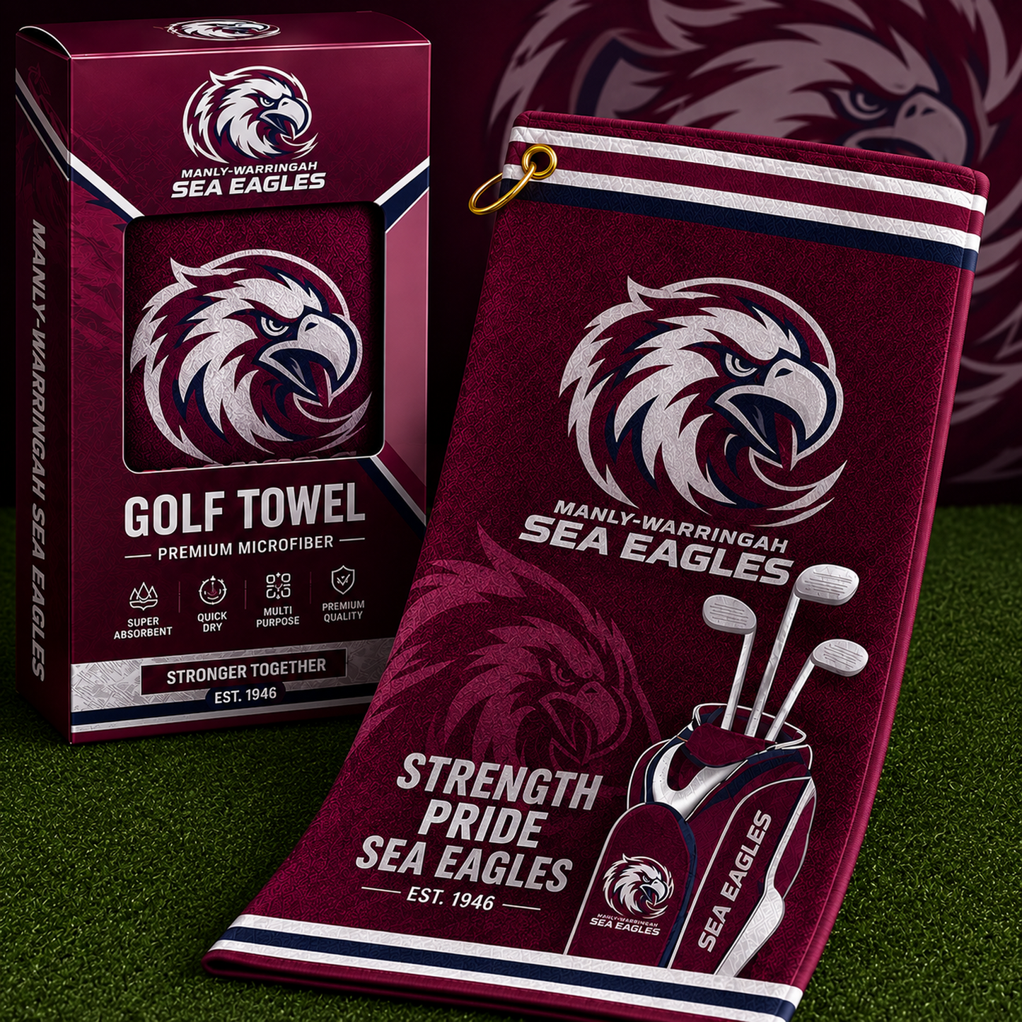 MAN NRL PREMIUM PERSONALIZED GOLF MICROFIBER TOWEL LIMITED EDTION