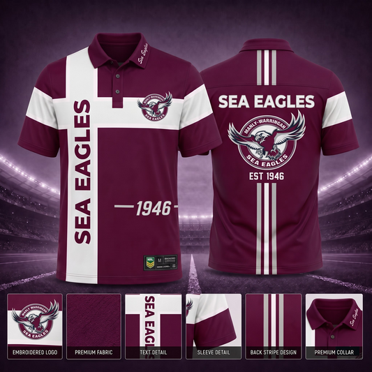 MAN X Premium NRL Men’s Sporty Cross Stripe Polo Shirt