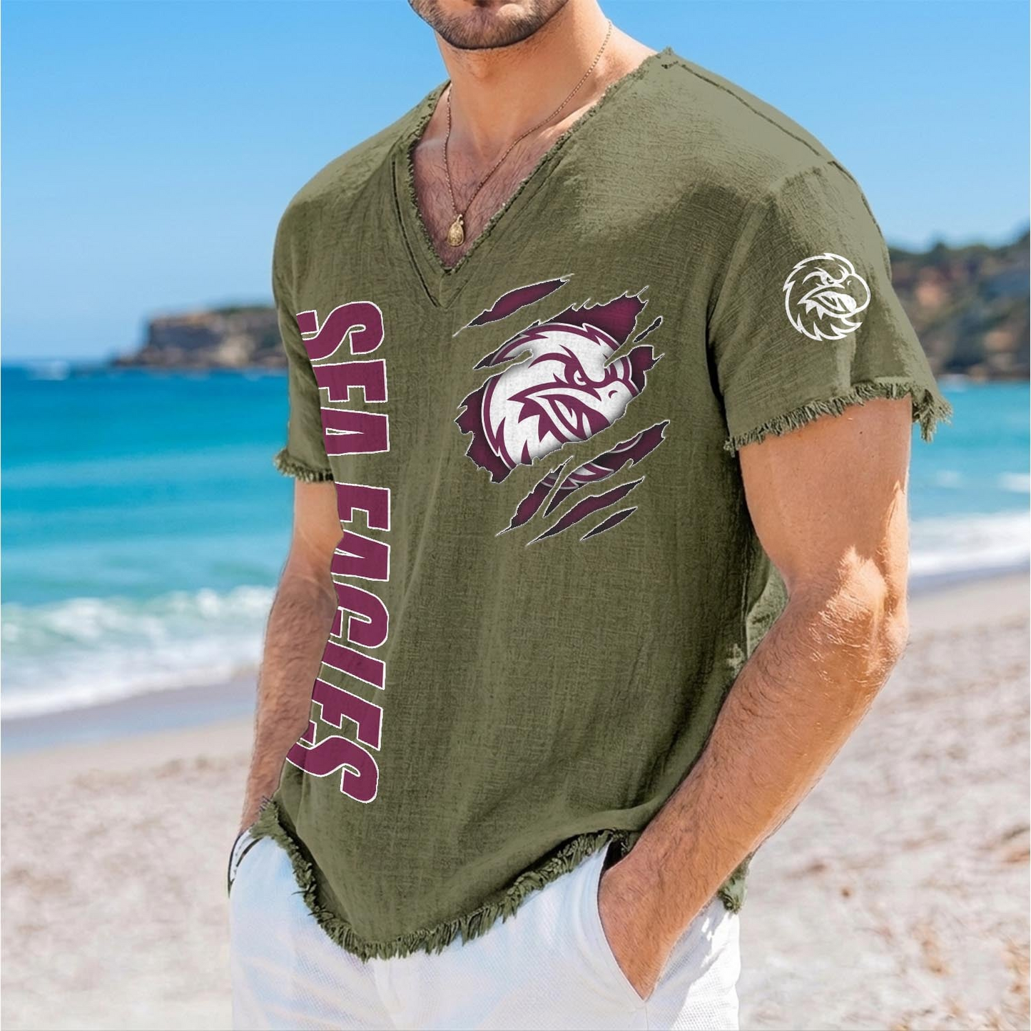 MAN x NRL V-Neck Linen Beach Shirt 1905 DatND DVT