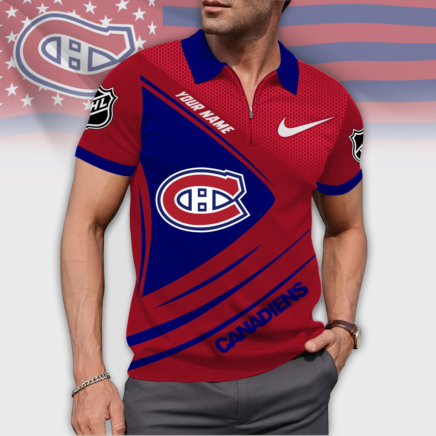 MC Premium NHL Game Day Personalized Zipper Polo DDT 110426 TTTZ
