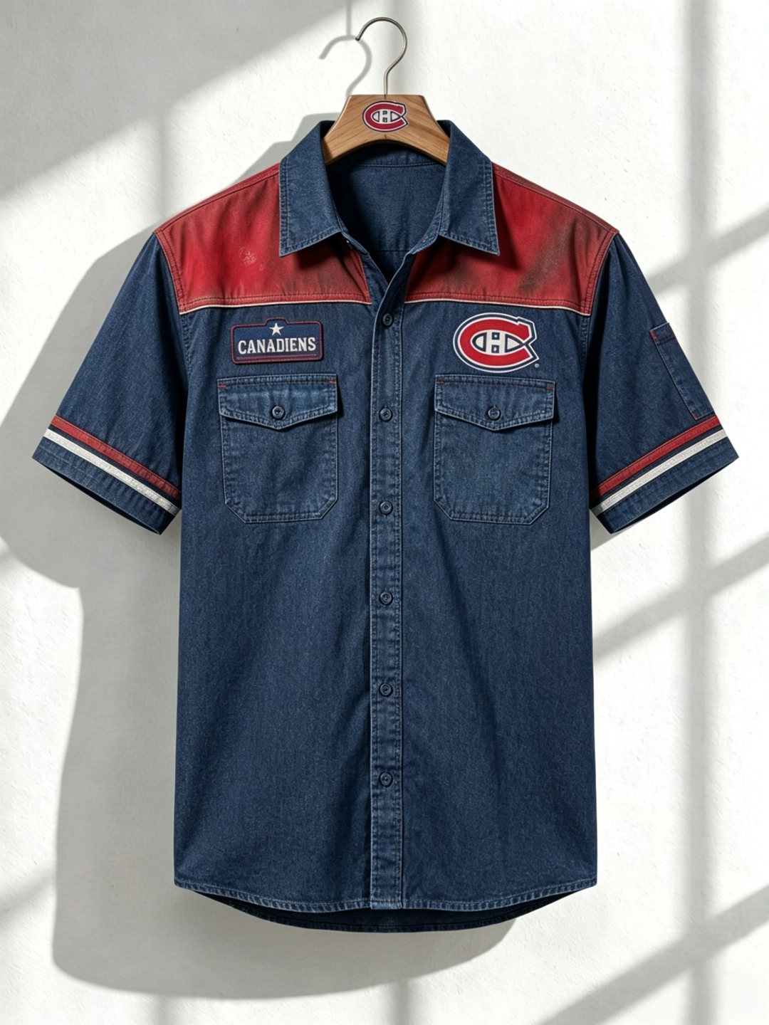 MC x NHL Print Denim Short-Sleeve Work Shirt 180526 DatND LBN