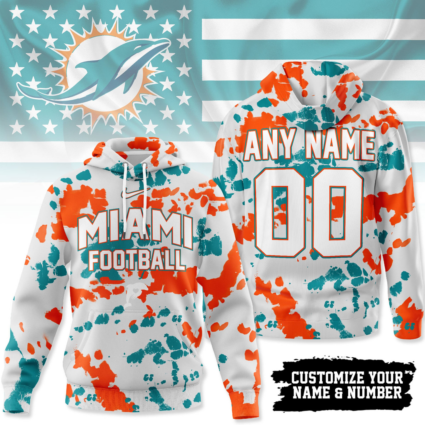 MD Premium NFL Gridiron Splash Personalized Hoodie DDT CTND