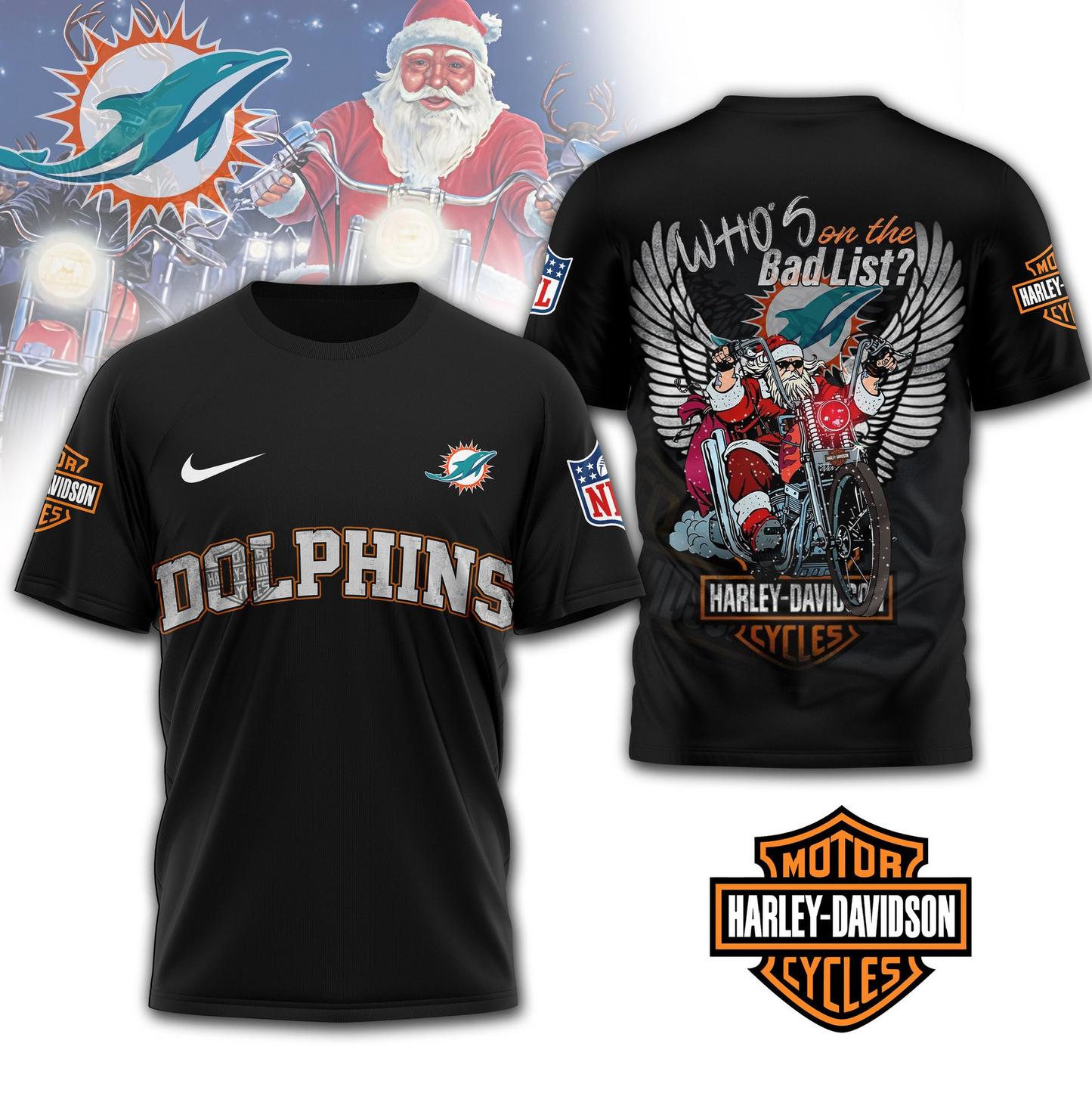 MD Premium NFL Harley-Davidson Santa Claus 3D Shirt DDT NTL