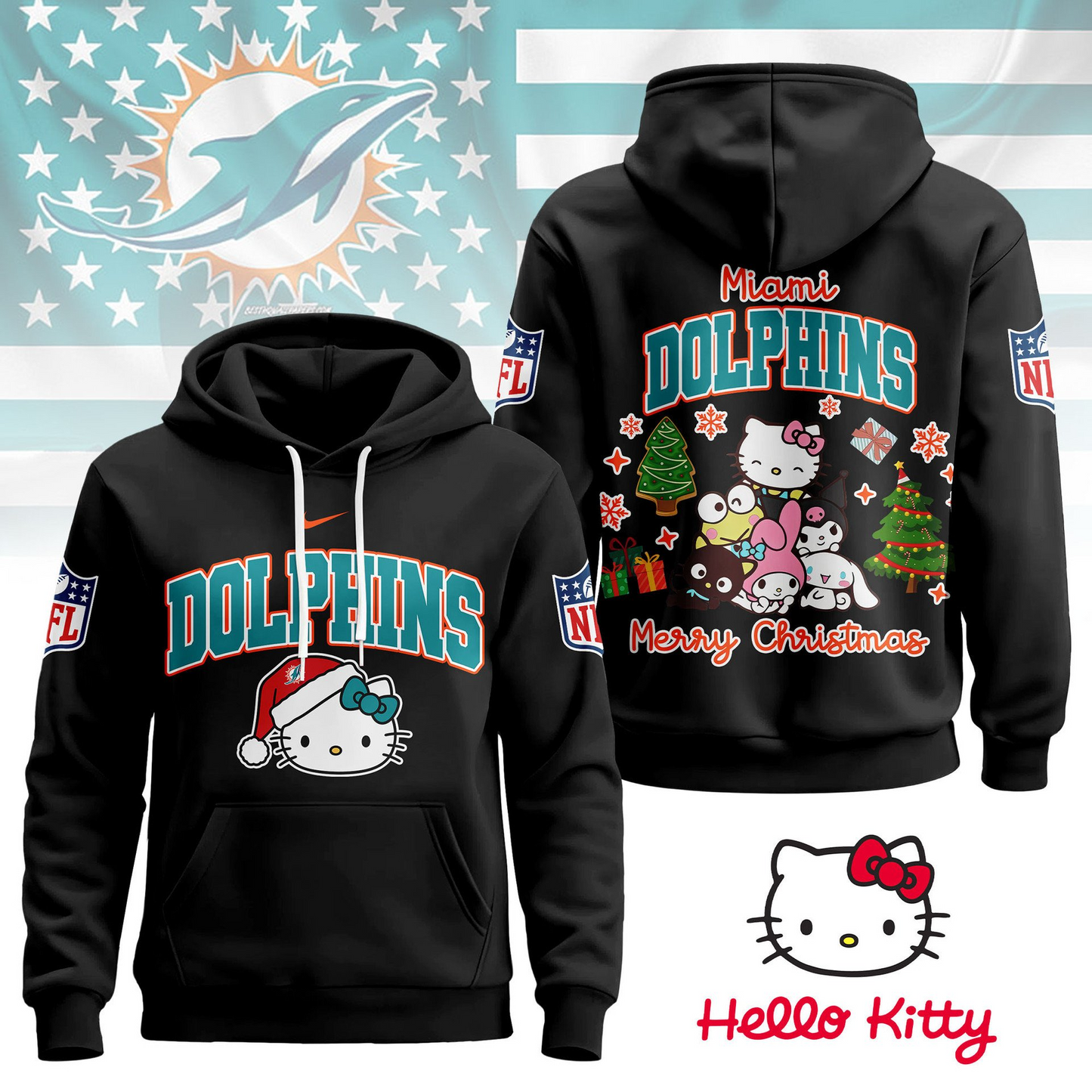 MD Premium NFL Hello Kitty Christmas 3D Hoodie DDT CTND