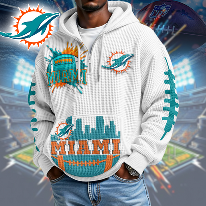 MD Premium NFL Waffle Zipper Long Sleeve Hooded Sweatshirt DDT CTND