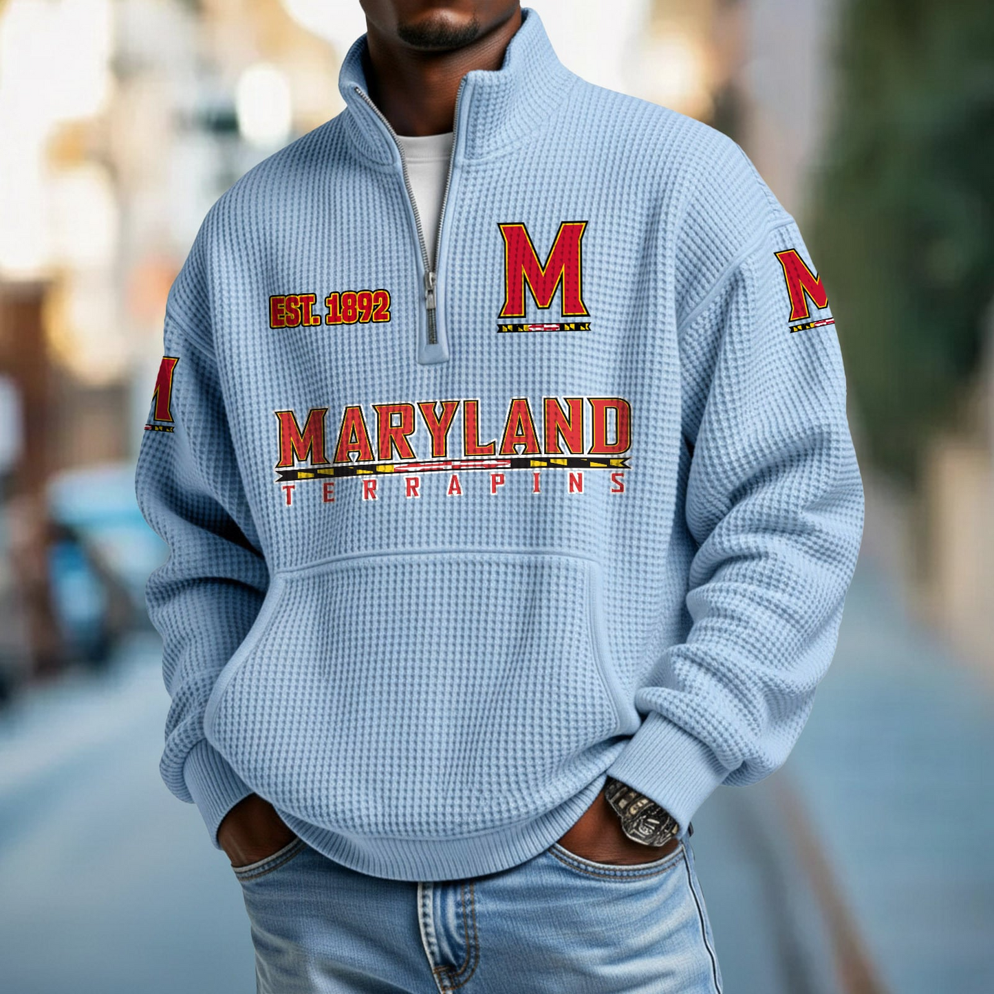 MD x College Football - Waffle Stand Collar Half Zip Sweatshirt DatND DVT